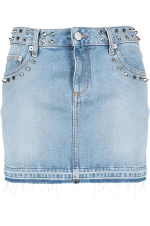 Alessandra Rich Mininederdel i denim med falmet effekt