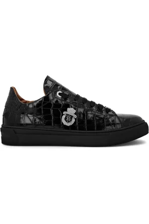 BILLIONAIRE Sneakers i læder med logoplade og Croco-tryk