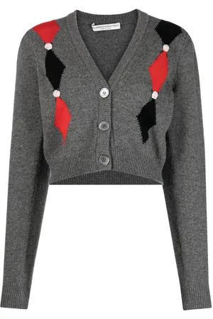 Alessandra Rich Intarsiastrikket cardigan med blomsterdetalje