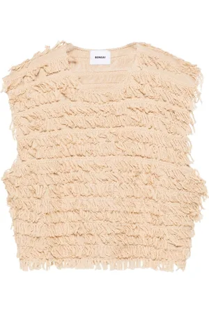 BONSAI Strikket tanktop i bast med frynser
