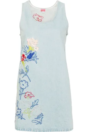 Kenzo Drawn Flowers-broderet denimkjole