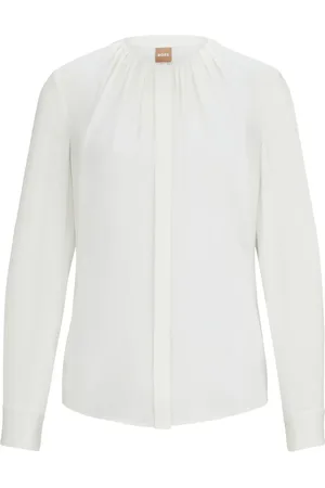 HUGO BOSS Bluse med rynkedetalje i halsen