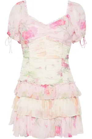 LOVESHACKFANCY Kort Jupe kjole med blomstret tryk