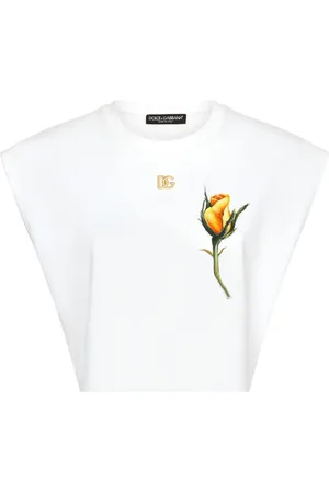 Dolce & Gabbana Cropped T-shirt med rose-applikation