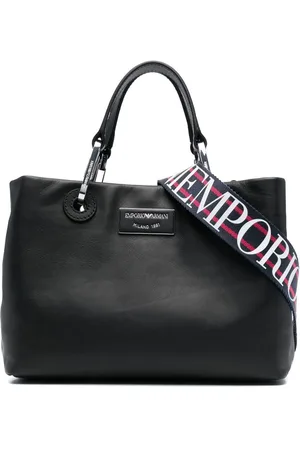 Emporio Armani Tote i læder med logoplade