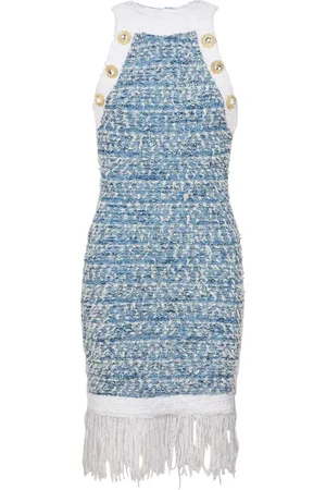 Balmain Kort tweed-kjole med frynser