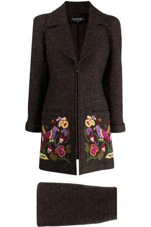 CHANEL Jakkesæt med nederdel og blomster-broderi