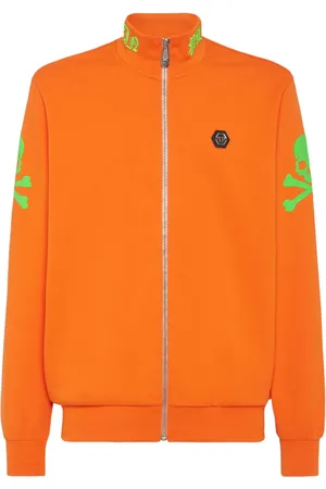 Philipp Plein Sweatshirt med logobroderi og lynlås