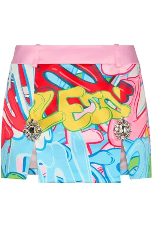 Philipp Plein Kort nederdel med krystaludsmykninger og graffiti-tryk