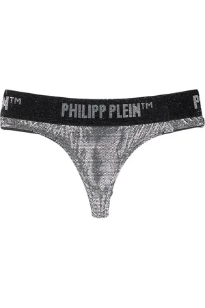 Philipp Plein Metallisk g-streng med krystaludsmykning