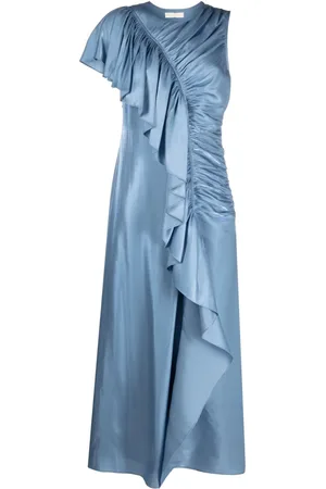 ULLA JOHNSON Lang charmeuse-kjole med flæsekant
