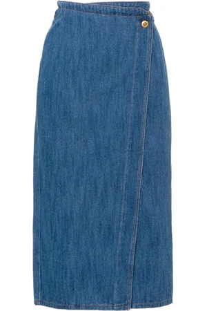 FORTE FORTE Mellemlang slå om-denimnederdel