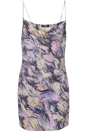 Balmain Slip-kjole i satin med fjertryk