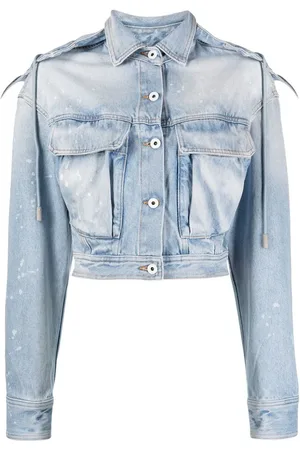OFF-WHITE Cropped denimjakke med slitageeffekt