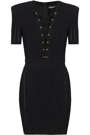 Balmain Kort kjole med snøre og V-hals