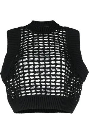 NUDE Strikket top med rund hals og mesh