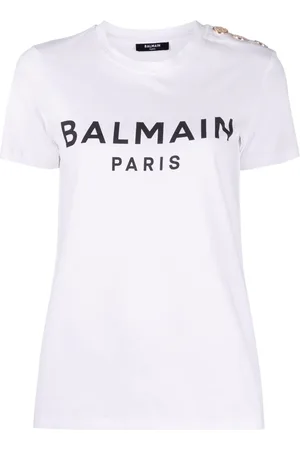 Balmain T-shirt med knappe-udsmykning og logotryk