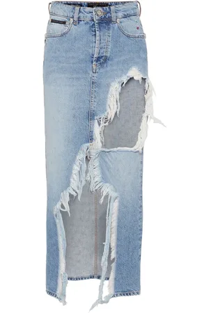 Philipp Plein Midi denimnederdel med slitageeffekt