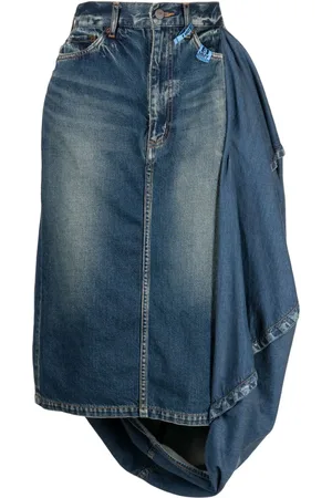 Maison Mihara Yasuhiro Mellemlang nederdel i forvasket denim