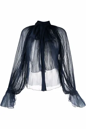 Atu Body Couture Gennemsigtig silkebluse med sløjfe