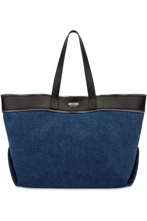 Moschino Tote i denim og læder med lynlås-kant