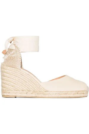 Castaner Beige Carina 80-sandaler i kanvas med kilehæle