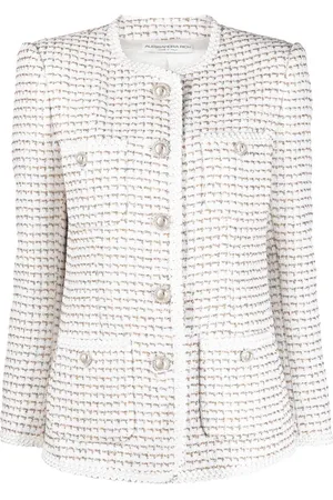 Alessandra Rich Tweed-jakke med rund hals og knapper