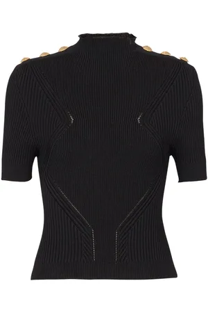 Balmain Ribstrikket top med knapdetalje