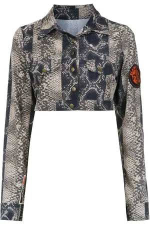 AMIR SLAMA Cropped denimjakke med tryk