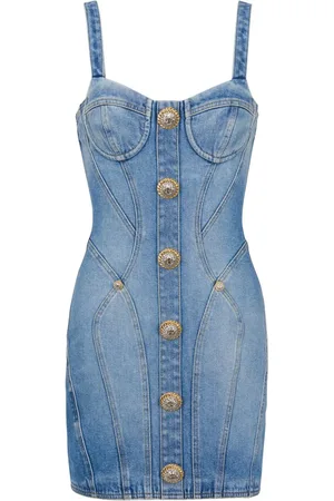 Balmain Kort kjole i denim med knapper