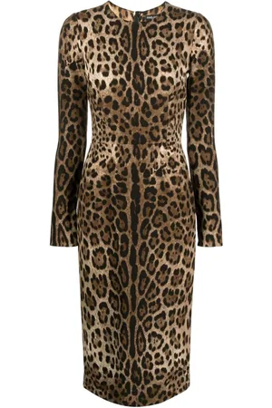Dolce & Gabbana Leopardmønstret kjole med lange ærmer