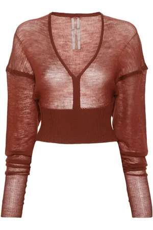 Rick Owens Cropped LS V trøje i fin strik