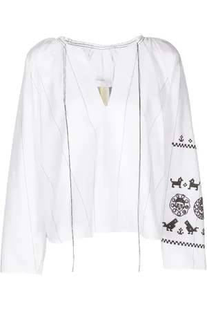 Litkovskaya Cropped stribet bluse med broderet motiv