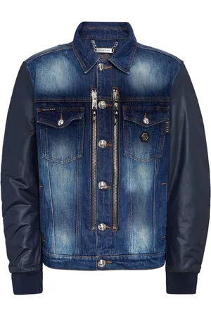 Philipp Plein Denimjakke med kontrastærmer