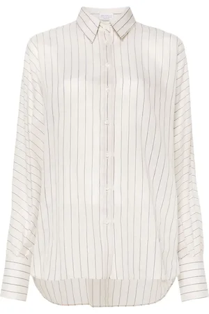Brunello Cucinelli Stribet skjorte med lurex-detalje