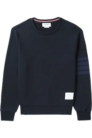 Thom Browne Marineblå sweatshirt i bomuld med afslappet pasform, 4-Bar-detalje, strop bagpå og rund hals