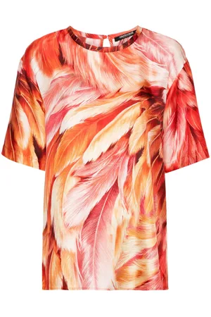 Roberto Cavalli T-shirt i silke med plumage-tryk