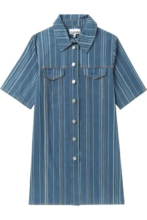 Ganni Kort stribet denimkjole