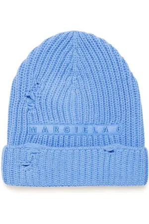 Maison Margiela Ribstrikket hue med broderet logo