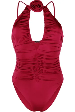 Noire Swimwear Ruchet badedragt med blomsterapplikation