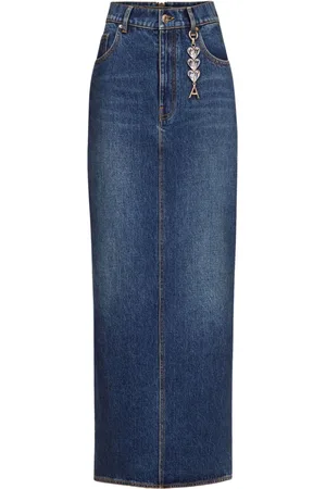 AREA Mellemlang nederdel i denim med logovedhæng