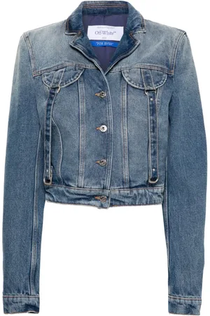 OFF-WHITE Cropped jakke i denim med stropdetalje