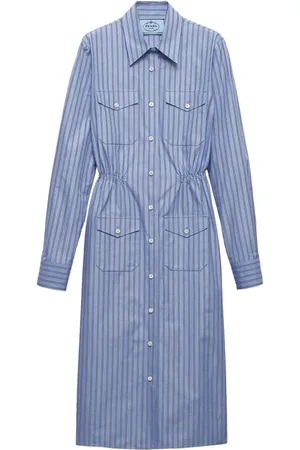 Prada Stribet chambray-skjortekjole
