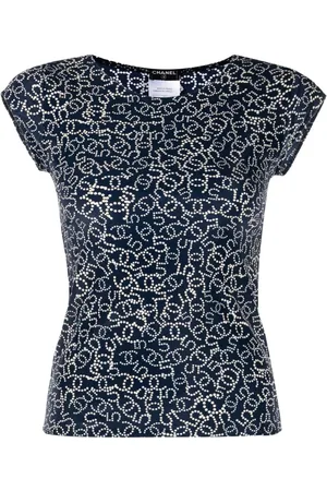 CHANEL T-shirt med rund hals og CC-tryk fra 2006