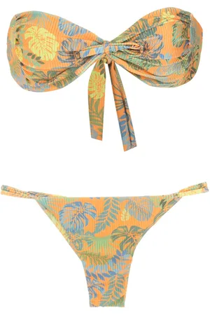 AMIR SLAMA Bandeau-bikini med palmeblad-tryk