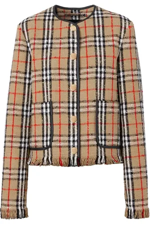Burberry Vintage-ternet jakke i bouclé uden krave