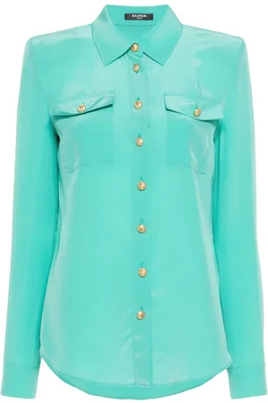 Balmain Skjorte i crepe med gyldne knapper