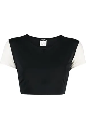 CHANEL 1996 cropped T-shirt med CC-logo