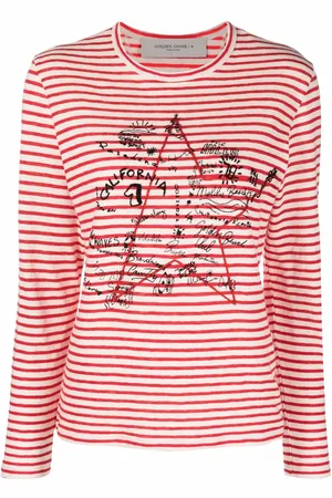 Golden Goose Stribet T-shirt med lange ærmer og stjernetryk