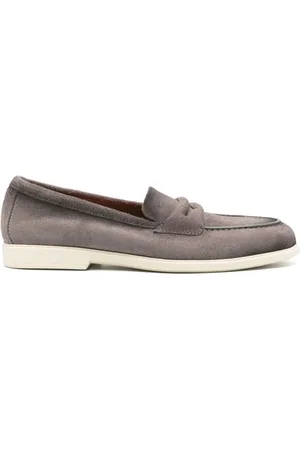 santoni Loafers i ruskind med slitageeffekt